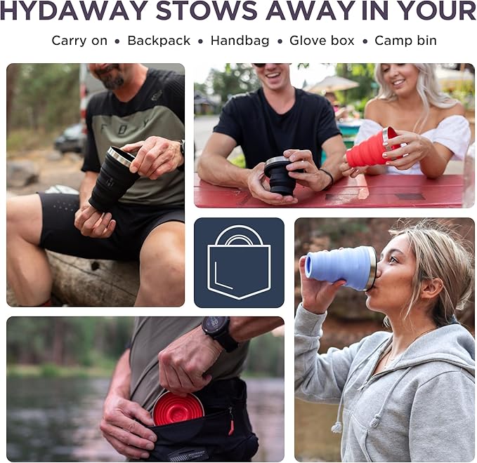 HYDAWAY Collapsible Pint - 16 oz, Silicone & Steel Rim I Collapsible Cup for Beer, Water & Soda, Portable Drinking Cup for Party, Camping, Backpacking & Hiking, Folding Travel Cups Collapse to 1-inch