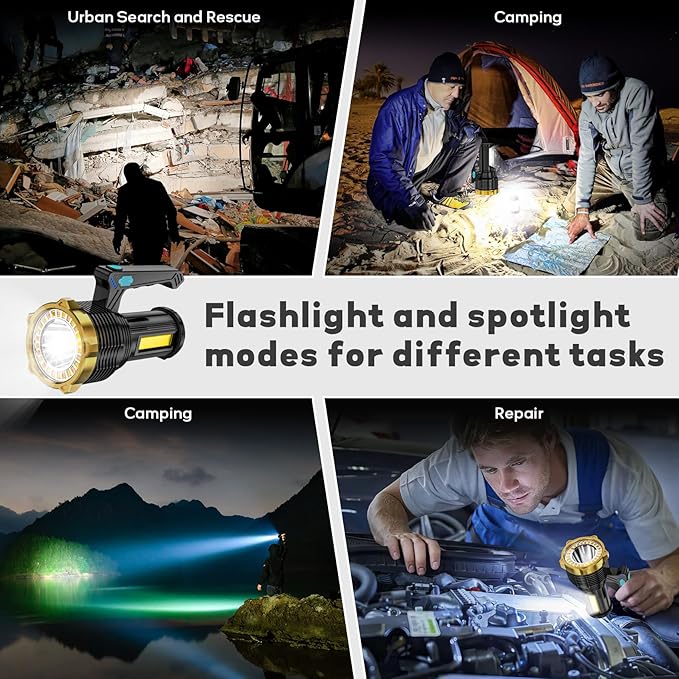 Super Bright LED Flashlight with 8 Modes, USB Rechargeable, Wall-Mounted & Portable - Ideal for Outdoor Camping, COB Work, Long-Range Search - Flashlight for Camping and Emergency Use