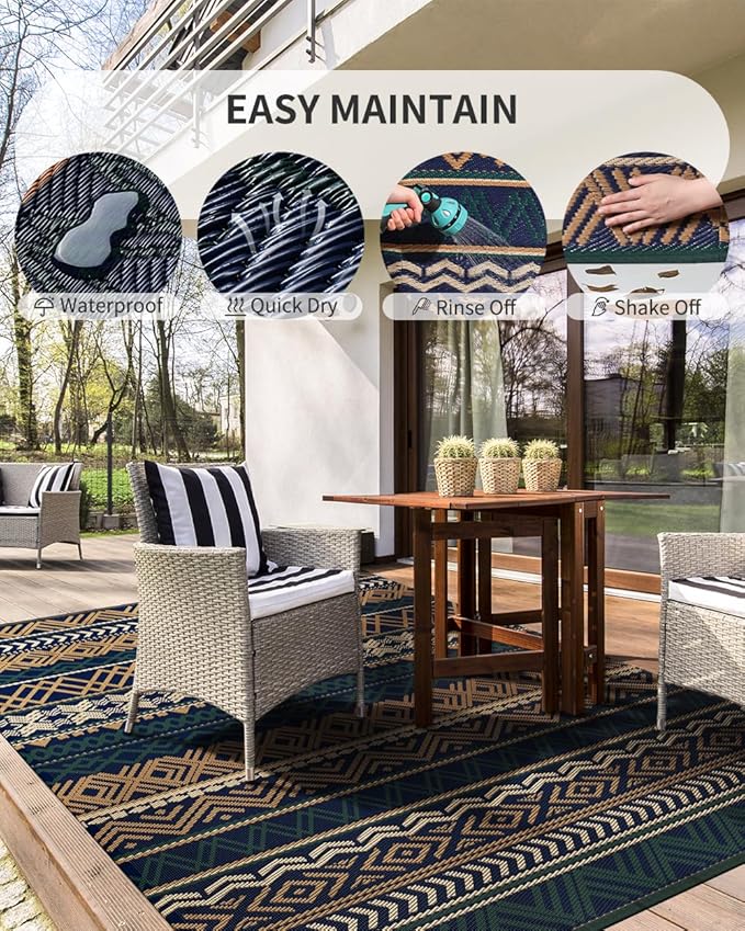 MontVoo Outdoor Rug Carpet 8x10 Waterproof-Patio Rug Mat Reversible RV Camping Rug Picnic Mat Plastic Straw Outside Rug for Balcony Porch Deck Beach-Boho Outdoor Area Rug for Patio Decor Colorful