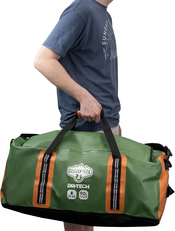 Dri-Tech Waterproof Dry Duffle Bag, IP 65 Lightweight Roll-Top Dry Bag with Backpacking Shoulder Straps & 4 Extra Pockets – Protects Personal Belongings