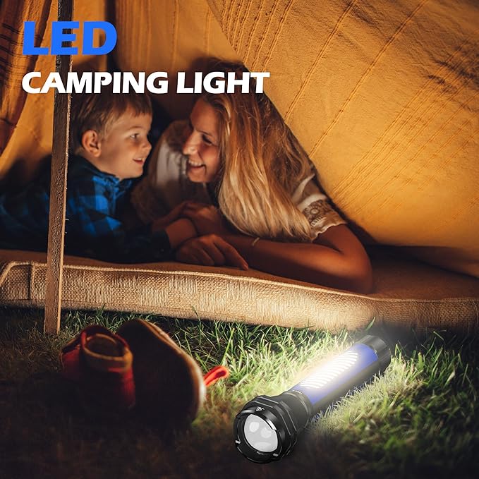 FORTO Flashlight 100000 High Lumens,Super Bright LED Rechargeable Flashlight,Zoomable,Waterproof,4 Modes Flash Light with Side Lights,Handheld Flashlights for Camping,Hiking,Emergency,Home,Blue