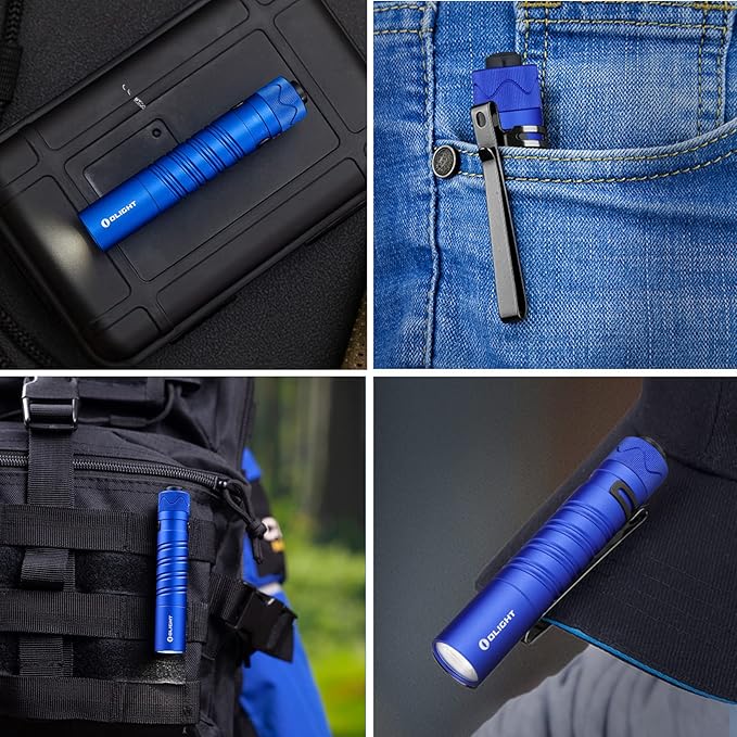 OLIGHT I5R HCRI 285 Lumens Rechargeable Tail-Switch LED Flashlight Powered by USB Rechargeable Battery, Slim EDC Pocket Flashlight for Camping, Outdoor, and Emergency (Blue)