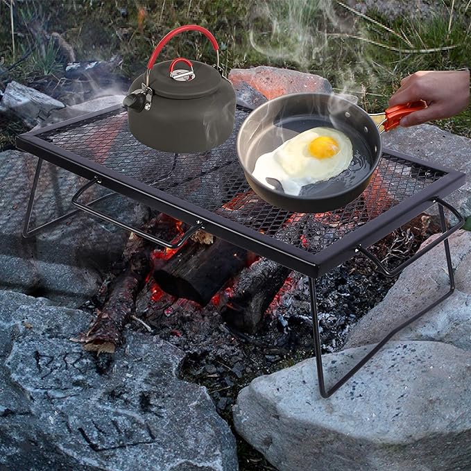 REDCAMP 2 in 1 Folding Camping Grill Grate, Folding Grill Table for Outdoor Open Flame Cooking for Camping Portable Over Fire Camp Grill