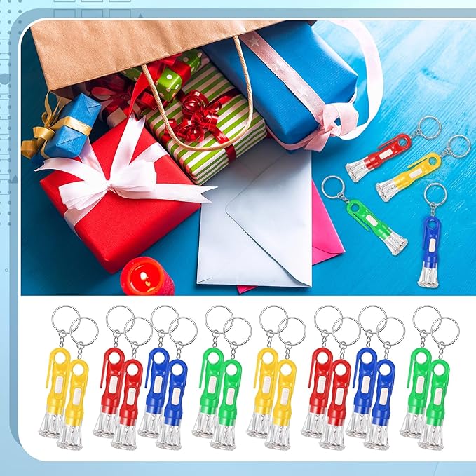 Jexine 100 Pcs Mini Flashlight Keychain Bulk for Kids Assorted Colors Torch Keyring Flashlights LED Keychain Flashlights Small Keychain Light Hiking Camping Christmas Party Favors (Novel)