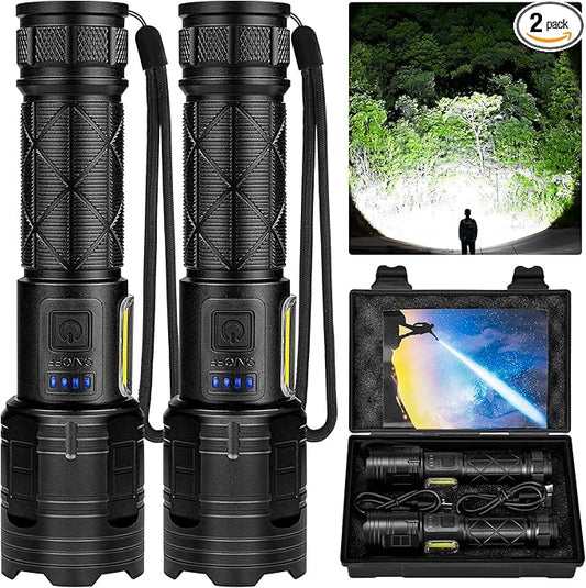 Rechargeable LED Flashlights High Lumens, 990000 Lumen Super Bright Flashlight with 7 Modes & Waterproof, Powerful USB Rechargeable Handheld Flash Light for Camping Home