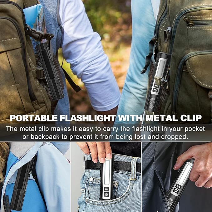 Rechargeable Magnetic Flashlights 20000 High Lumens - Super Bright Long Beam LED Powerful Small Flashlight 8 Modes with COB Work Light, Dual Button Tactical Pocket Flashlight for Camping Emergency