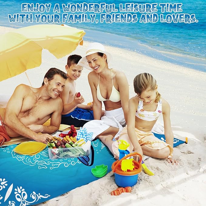 Beach Blanket Waterproof Sandproof 1-7 Adult Oversized 78 '' × 81 '' Lightweight Durable Compact Sand Free Beach Mat for Travel Camping Hiking Picnic Blanket Extra Large