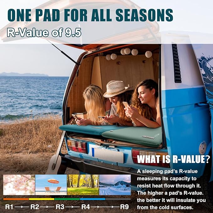 Self Inflating Sleeping Pad with Electric Pump,3.14"Thick Memory Foam Sleeping Mats for Camping,Easy Inflate&Deflate,9.5 R-Value Insulated Camping Mattress with Pillow for Car Travel Tent,Peacock-Blue