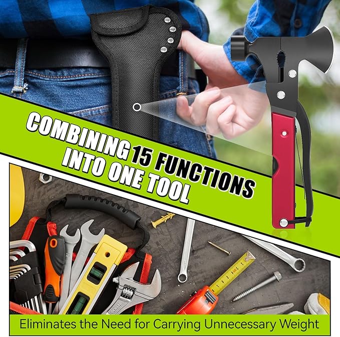 Christmas Cheer Meets Survival Smarts,Cool Gadget Gift - 15-in-1 Multi-Tool Axe Hatchet for Camping,Hiking Enthusiasts