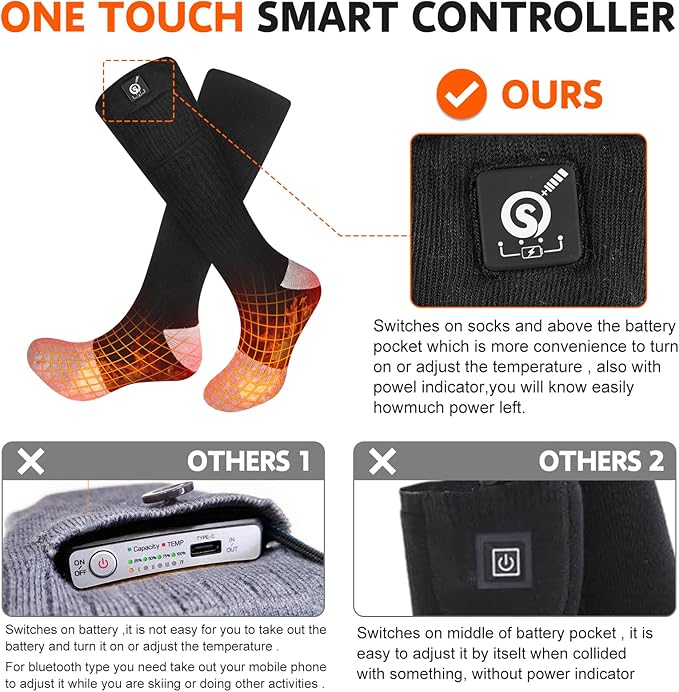 Upgraded Rechargeable Electric Heated Socks,7.4V 2200mAh Battery Powered Cold Weather Heat Socks for Men Women,Outdoor Riding Camping Hiking Motorcycle Skiing Warm Winter Socks
