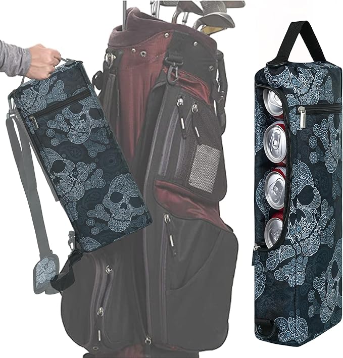 Golf Cooler Bag Plus Ice Pack Soft Sided Insulated Cooler Bag- Holds 6 Pack of Cans or 2 Wine Bottles - Grey Camo Golf Beer Sleeve Black Fits Discreetly in Golf Bags