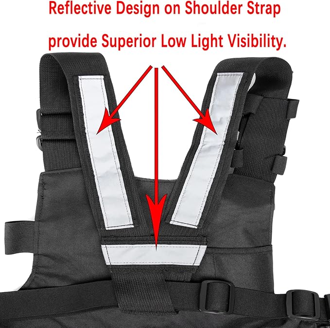 LUITON Radio Chest Harness with Reflective Strips Shoulder Holster Radio Vest Holder Two Way Radio Vest Rig Walkie Talkie Case with Front Pack Pouch for Motorola/Midland/Baofeng/Retevis(2 Pack)