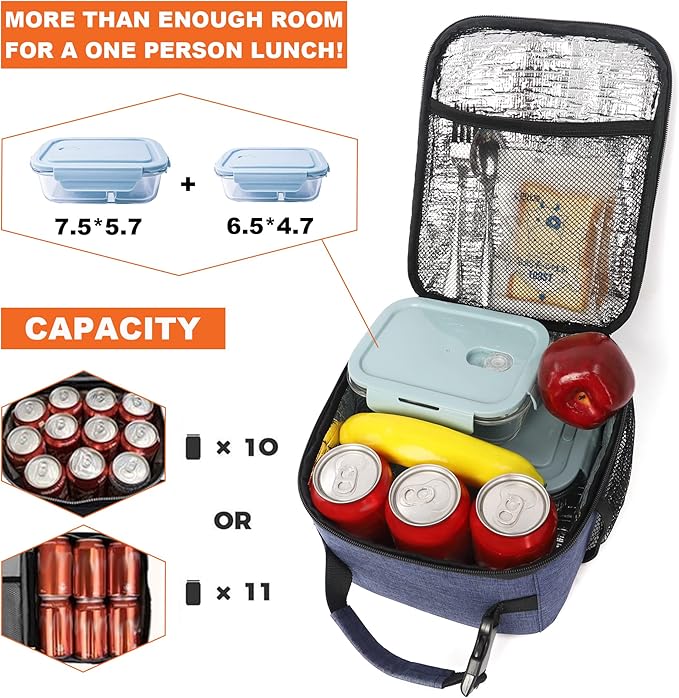Femuar Lunch Box for Men Women Adults Small Lunch Bag for Office Work Picnic - Reusable Portable Lunchbox, Blue
