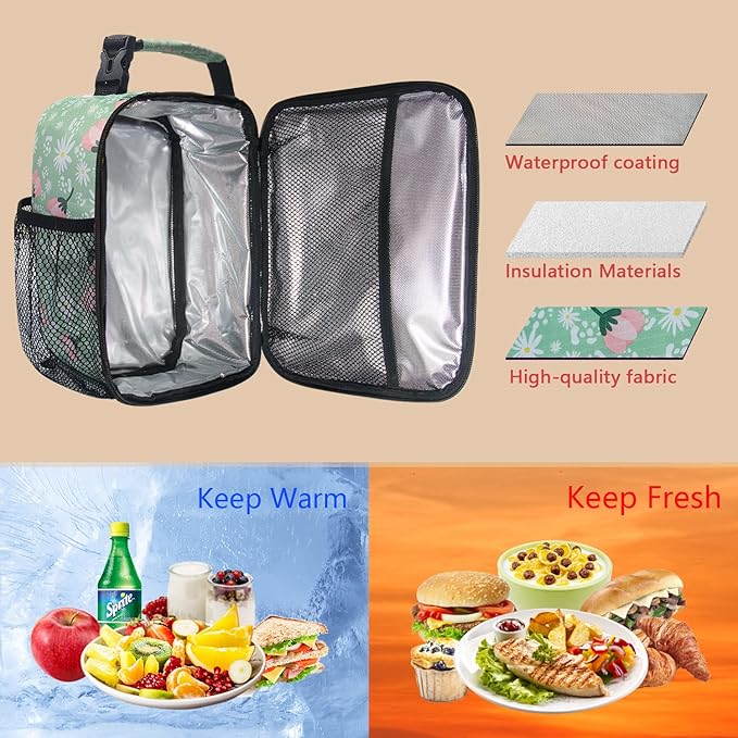 Hap Tim Insulated Lunch Bag Women, Reusable Lunch Box for Women & Men, Adluts Lunchbox for Office Work, Portable Lunchbag, Green Floral(18654-GF)