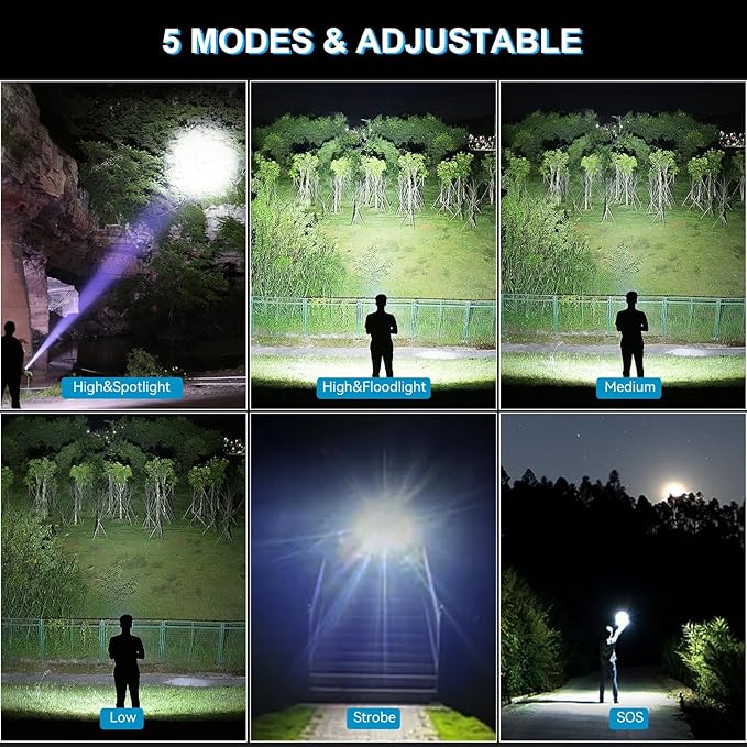 Rechargeable LED Flashlights High Lumens, 2Pack 990,000 Lumens Super Bright Flashlights with 5 Modes, Waterproof Powerful Flash Light Multifunctional Flashlights for Home Emerge∩cies Camping