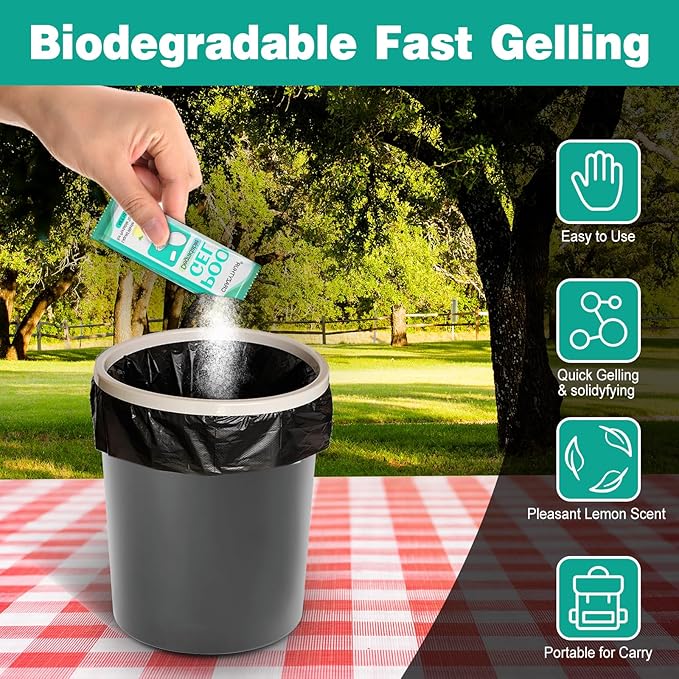 Portable Poo Poo Gel, 70 Packets Camp Toilet Portable Gel, Portable Toilet Camp Gel with Lemon Scent, Camp Toilets with Gel, Eco Gel for Portable Toilet for Outdoor Hiking and Camping