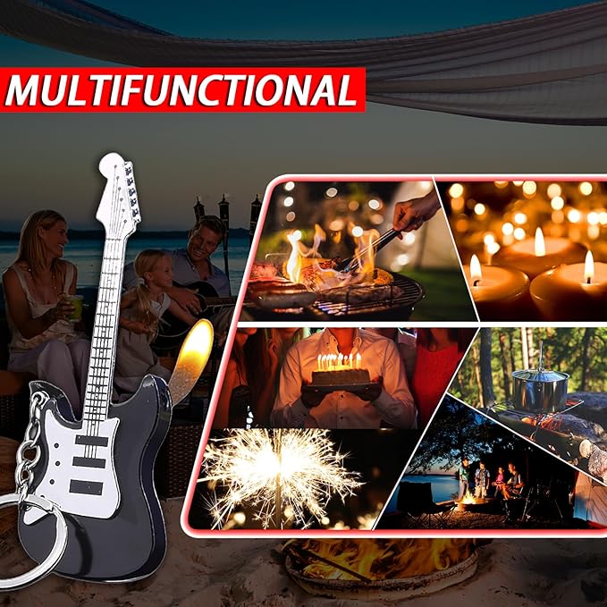 Fancy Fun Guitar Lighter Refillable Metal Vintage Keychain Lighter Unique Novelty Cool lighters for Men Fireplace Candle Camping BBQ (Without Butane Gas) (#3)