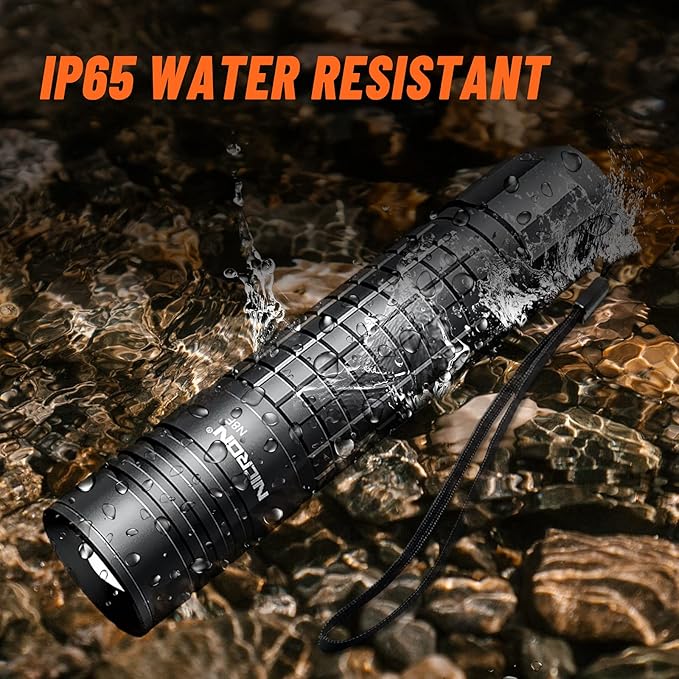 NICRON 800 Lumen N8F Flashlight with 5 Modes,Zoomable LED Flashlight with Rechargeable Battery and Micro-USB,IP65 Waterproof and Dustproof,Suitable for Camping,Hiking,Fishing, Jogging,Outdoors