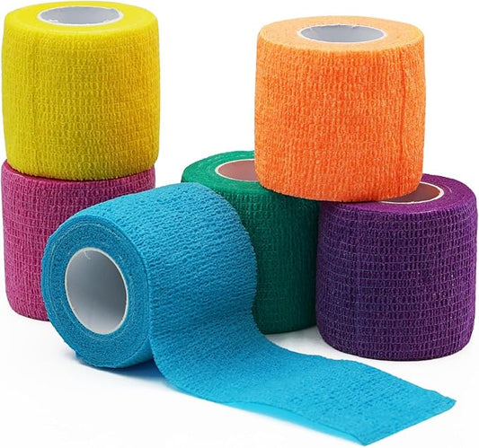Bandages First Aid Tape Cohesive Bandage First Aid Bandages Cohesive Wrap Adhesive Bandage Self Adherent Cohesive Wrap Bandages Colorful Bandages (Mix6-A, 2-Inch)
