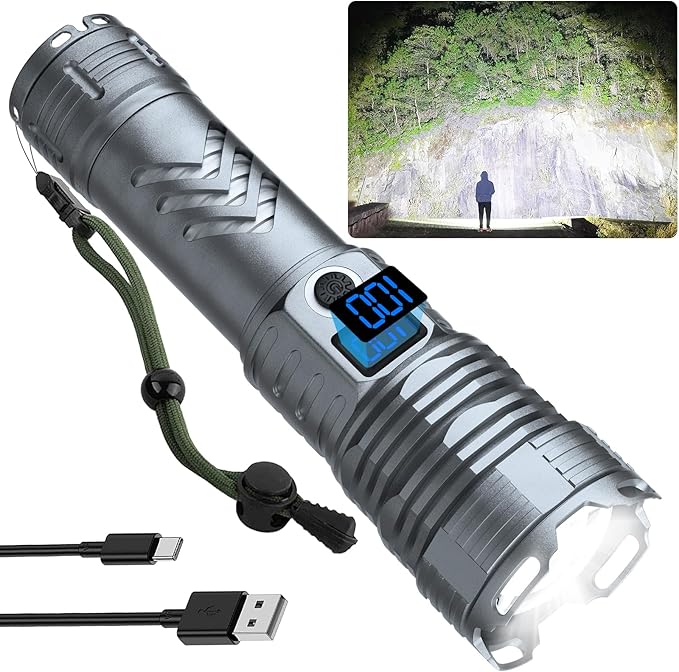 Rechargeable 900,000 High Lumens Flashlights, Super Bright LED Flash Light as Powerbank with 5 Light Modes & IPX6 Waterproof, 5000mAh,12 Hours Long Life for Home, Camping, Outdoor