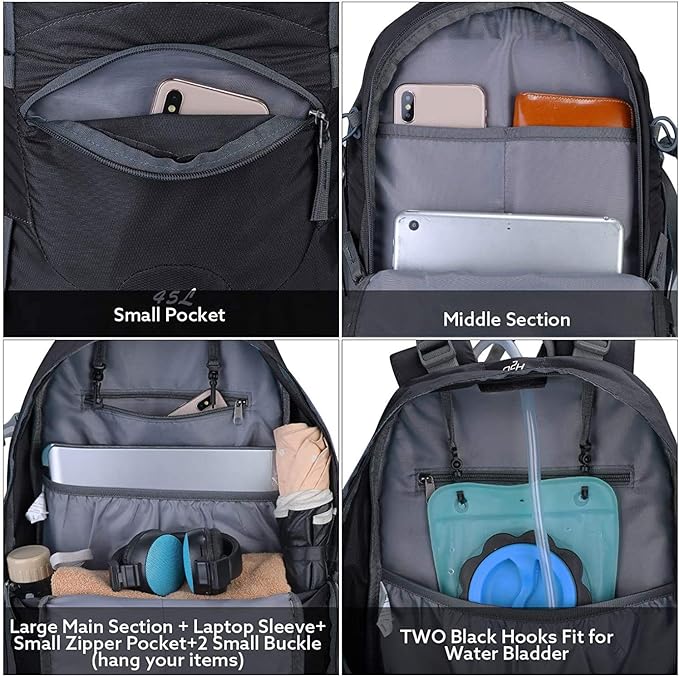G4Free 45L Hiking Travel Backpack Waterproof with Rain Cover, Outdoor Camping Daypack for Men Women