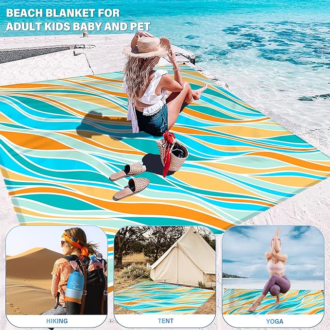 Beach Blanket Oversized Extra Large78 X 110",Waterproof Sandproof Beach Blanket 2-8 Adults Lightweight Durable for Travel Camping Hiking Picnic
