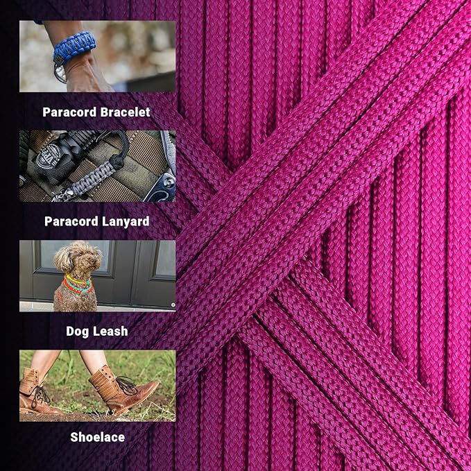 WEREWOLVES Paracord Rope, 7 Strand Type III Parachute Cord 4mm 100ft / 200ft for Crafting, DIY Projects, Survival Bracelets (Rose Pink, 100 ft)