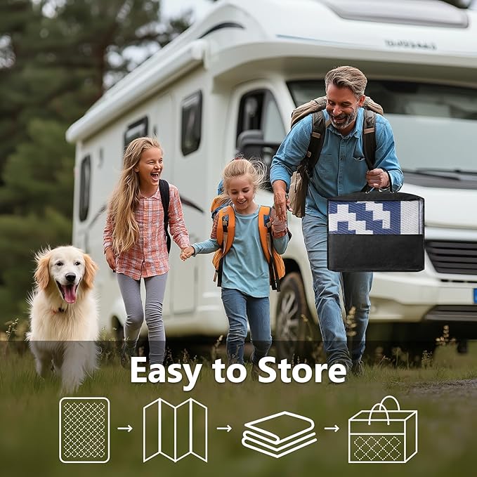 6x9 ft Outdoor Rug Waterproof, Plastic Straw Patio Carpet - UV Resistant Reversible Indoor Outdoor Rugs for Porch, Camping, Poolside, RV, Balcony, Easy to Clean, Blue and White