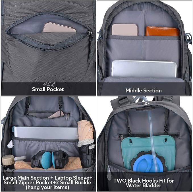 G4Free 45L Hiking Travel Backpack Waterproof with Rain Cover, Outdoor Camping Daypack for Men Women