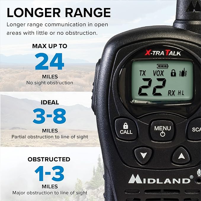 Midland - LXT500VP3, 22 Channel FRS Walkie Talkies with Channel Scan - Extended Range Two Way Radios, Silent Operation, Batteries Included (Pair Pack) (Black)
