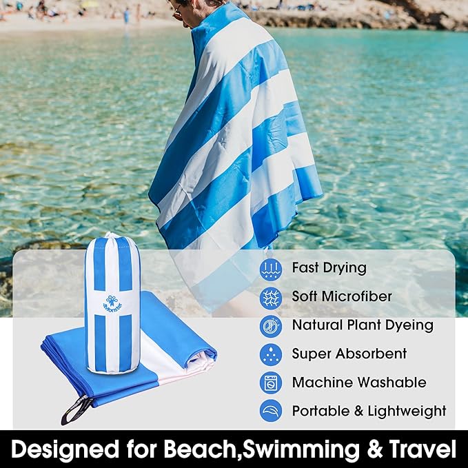 4Monster Microfiber Beach Towel Quick Dry,Super Absorbent Lightweight Travel Towel for Swimmers, Sand Free Camping Towel, Beach Towels for Pool, Swim, Water Sports,Yoga,Gym,Backpacking