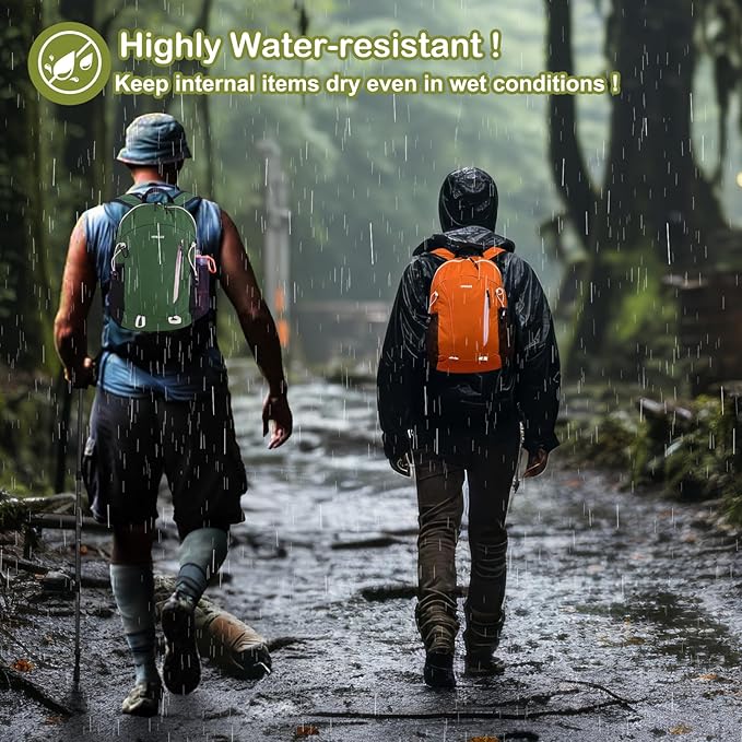 15L Highly Water-resistant Hiking Daypack, Small Backpack Travel Outdoor, Lightweight Day Pack with Tool Loops(Orange)