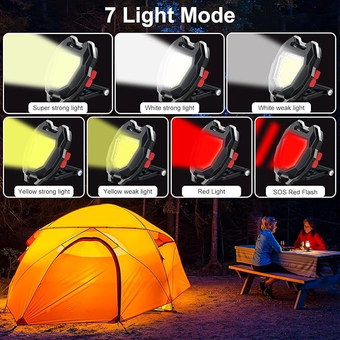 SEFONE 7 Modes COB Keychain Work Light 2 Pack, 1200 Lumens Bright Rechargeable LED Flashlight, Portable Pocket Light with Folding Bracket Whistle Lighter Magnet for Outdoor