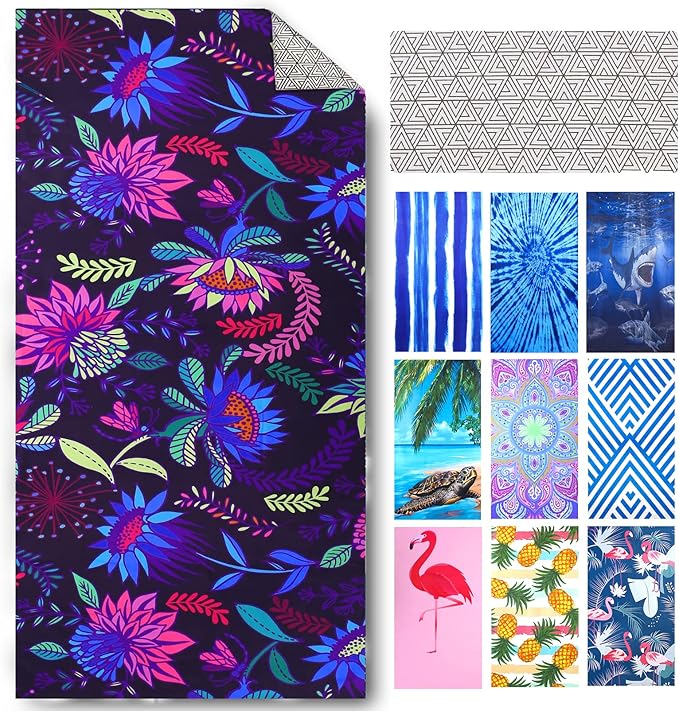 Microfiber Compact Sandproof Pool Beach Towel Blanket - Quick Fast Dry Sand Free Proof Outdoor Clearance Thin Camping Travel Swim Towels Personalized Girls Women Men Adult Friend Gift Boho Black White