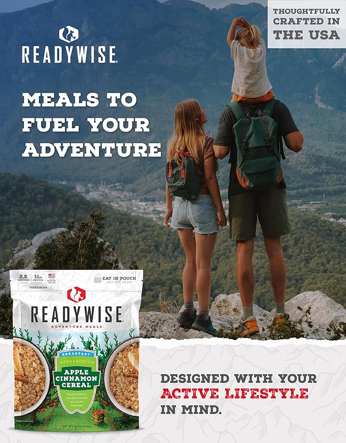 READYWISE - Outdoor Apple Cinnamon, 2.5 Servings, Pack of 1, Emergency Preparedness, Freeze Dried Food, MRE, Snack Pack, Survival Food, Emergency Food for Backpacking, Camping, and Hiking