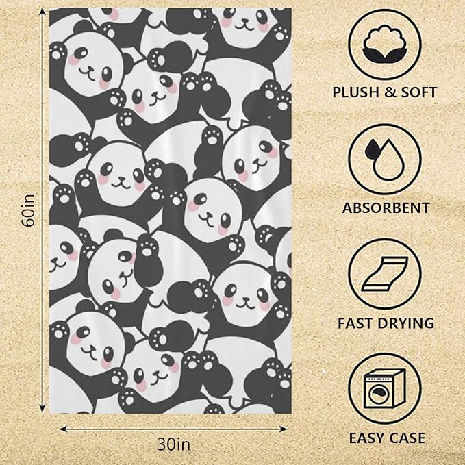 Microfiber Beach Towel Cute Baby Panda Oversized Large Sand Free & Quick Dry Lightweight Towel for Adults Womens Mens Travel Camping Gym Pool Swim