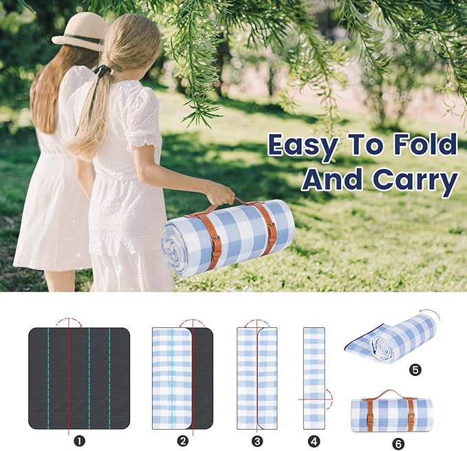 sapsisel 80”x 80” Picnic Blanket Extra Large, Waterproof and Foldable Beach Blanket, 3-Layer Outdoor Blanket for 6 to 8 Adults, for Camping, Park, Beach, Grass, Indoors…