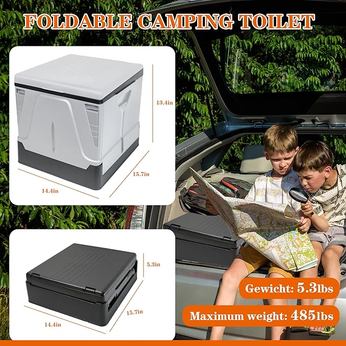 Camping Toilet, Composting Toilet with Biodegradable Bags, Portable Potty for Adults, Folding Toilet for Car Camping Hiking Long Trips Beach