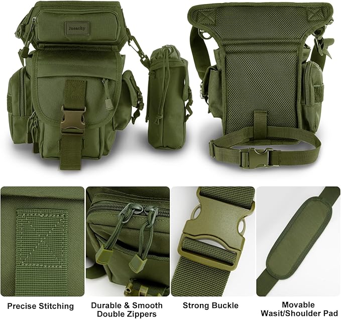 Jueachy Drop Leg Bag for Men Tactical Metal Detecting Thigh Pack with Water Bottle Pouch
