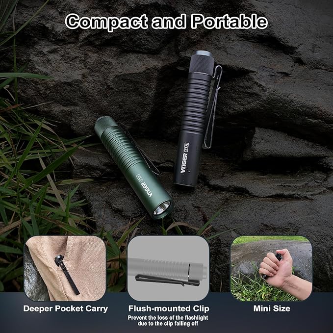 VTIGER T1A Mini Pocket EDC Flashlight with Clip,1300 Lumen Compact AA Rechargeable LED Little Flashlights, Super Bright Tail Switch Small Flash Light with Magnet for Camping,Hiking,Outdoor,Emergency