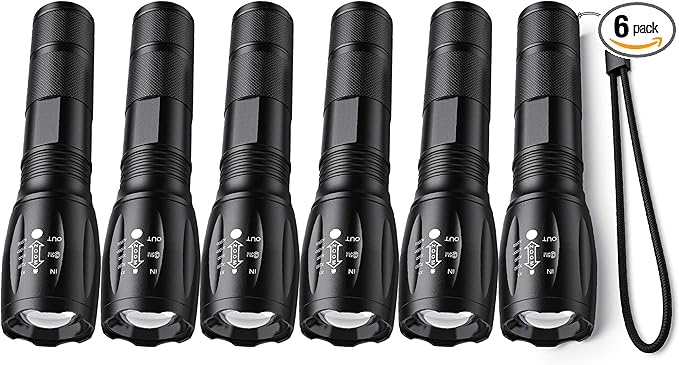 6PCS LED Flashlights, 10000 High Lumens Tactical Flashlight, 5 Modes, Waterproof Super Bright Flashlights for Emergencies, Camping, Hiking