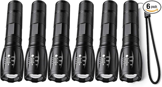 6PCS LED Flashlights, 10000 High Lumens Tactical Flashlight, 5 Modes, Waterproof Super Bright Flashlights for Emergencies, Camping, Hiking