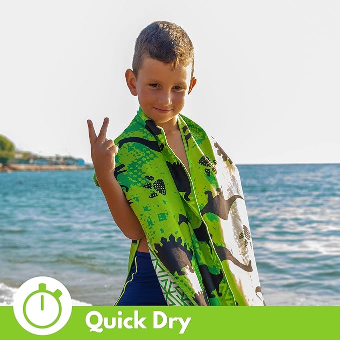 ECCOSOPHY Microfiber Kids Beach Towels & Pouch 60"x30" for Girls & Boys - Quick Dry Pool Towels - Sand Free Beach Blanket for Travel - Camping - Vacation - Toallas Playas