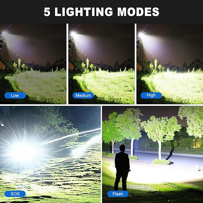 Flashlights High Lumens, LED Flashlight Rechargeable Super Bright 40000 Lumens XHP70.2, High Power Tactical Flashlights, Powerful Handheld Emergency Flashlight for Camping Hiking Gift
