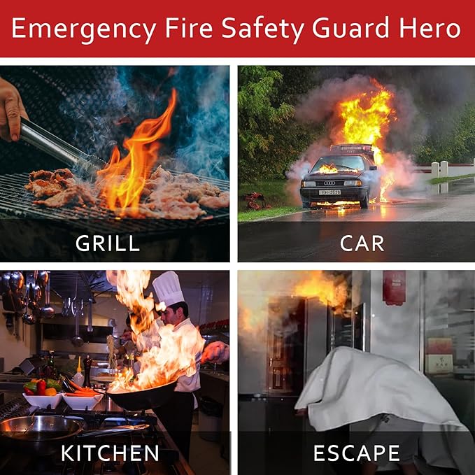 Emergency Fire Blanket for Home and Kitchen, Fire Extinguishers for Home, Fiberglass Fire Suppression Blanket with Luminous Strip for Fireplace, Car, Camping, Picnic, Grill (2, 40''x40'')