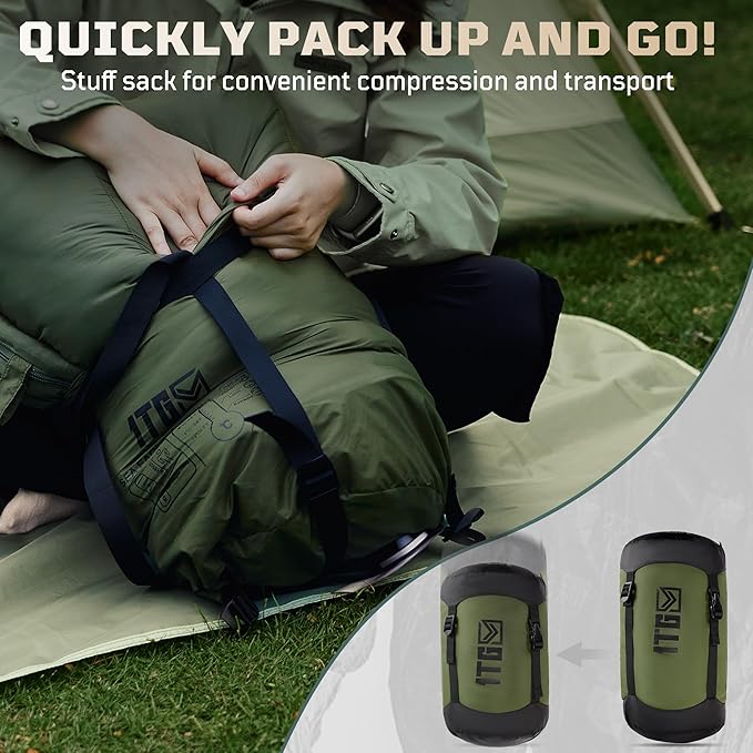 Mummy Sleeping Bag for Adults, Cold Weather Camping Sleeping Bags (25-36℉) with Adjustable Hood, Phone Pocket, Compression Sack for Warm Camping Hiking Outdoor