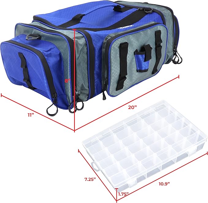OSAGE RIVER Large Waterproof Fishing Tackle Bag with Padded Shoulder Strap, Ripstop Soft Sided Bag with Fishing Pliers Holder