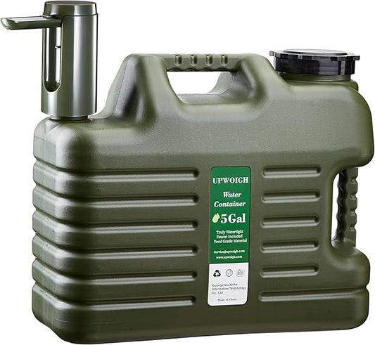 UPWOIGH Portable 5 Gallon Water Jug with Automatic Touch Control Pump,Truly No Leakage Water Container with Spigot,Type-C Rechargeable Military Green Water Pump Gear for Outdoors Camping Hiking