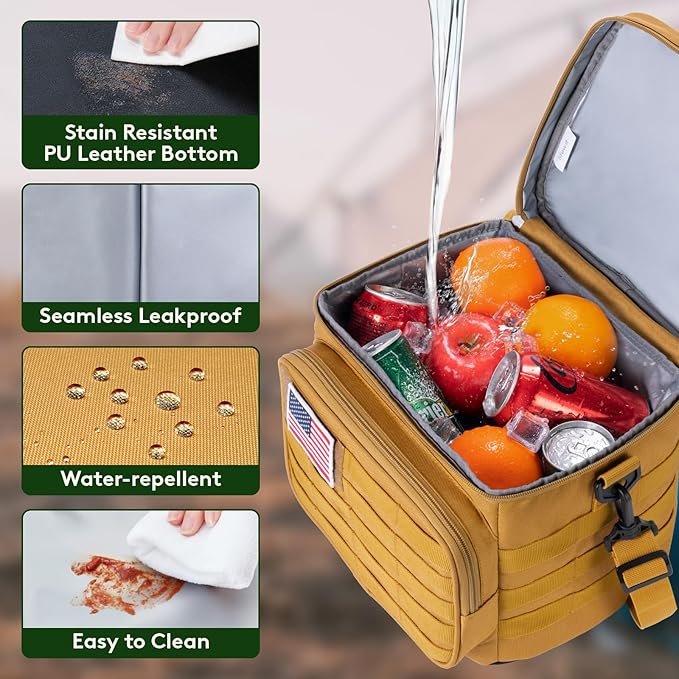 Lifewit Tactical Lunch Box for Men, Leakproof Insulated Large Lunch Cooler with MOLLE Webbing and Shoulder Straps, Heavy Duty Lunch Bag for Men Work Camping Picnic, 13L Brown
