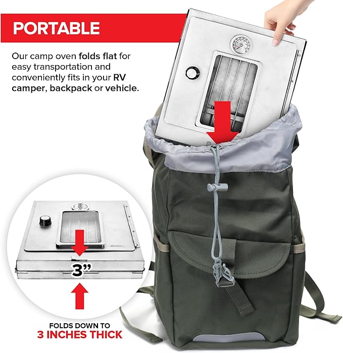 Modern Innovations Portable Camping Oven, Folding Camping Stove for Baking Cinnamon Rolls, Breads, and Muffins, Outdoor Portable Oven for Use with Wood Burning Fire, Propane Stoves, Campers, and More